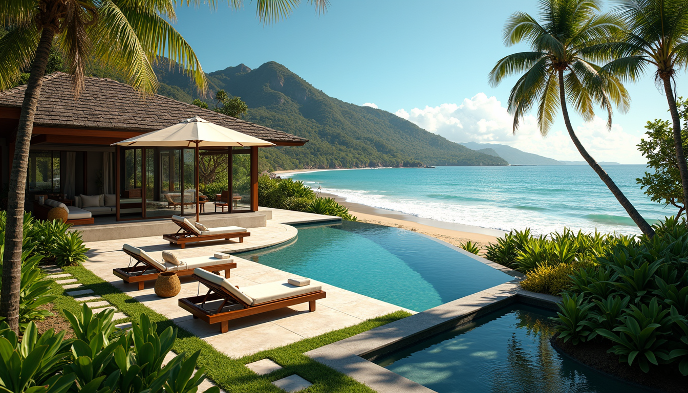 High angle view of a luxurious beachfront property in Costa Rica