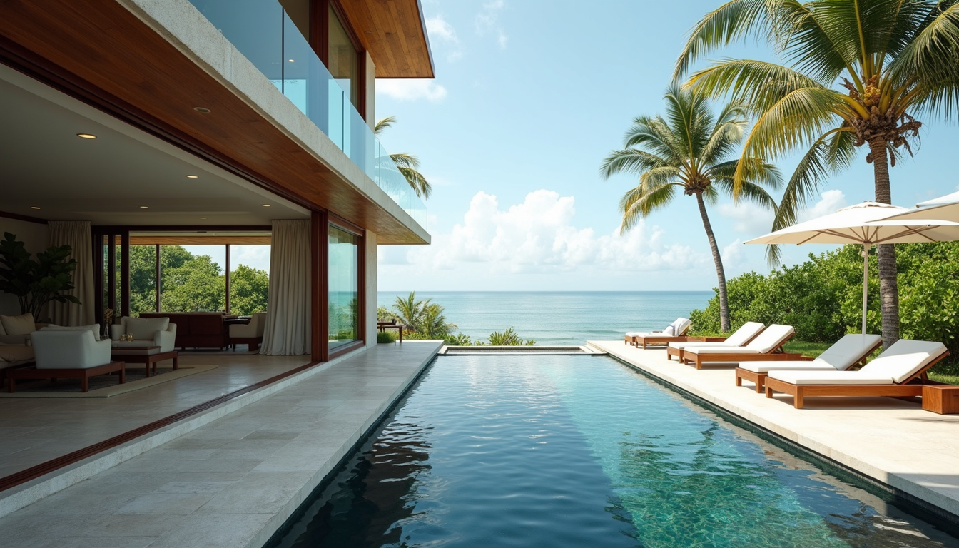 Eye-level view of a modern beachfront villa in Costa Rica