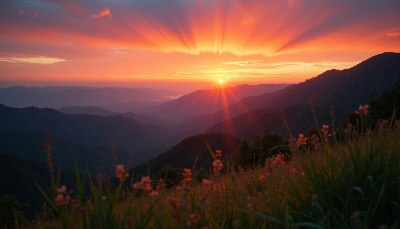 Close-up view of a colorful sunrise over Costa Rica mountains