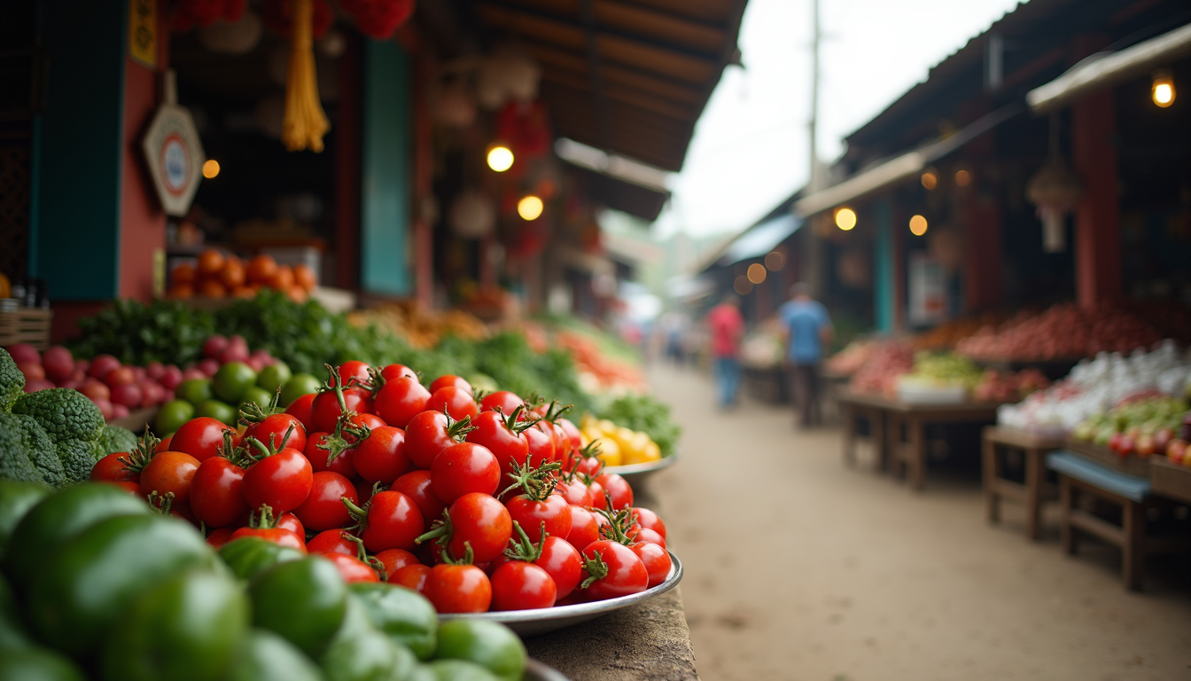 Eye-level view of a vibrant local market in Costa Rica