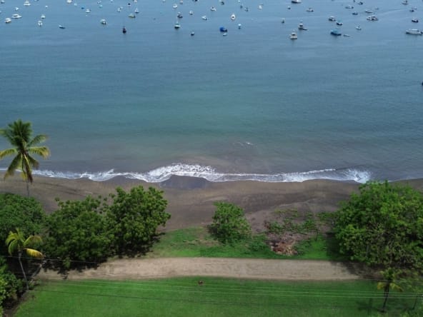 Aerial view of Playas del Coco beach and boats in Guanacaste, Costa Rica