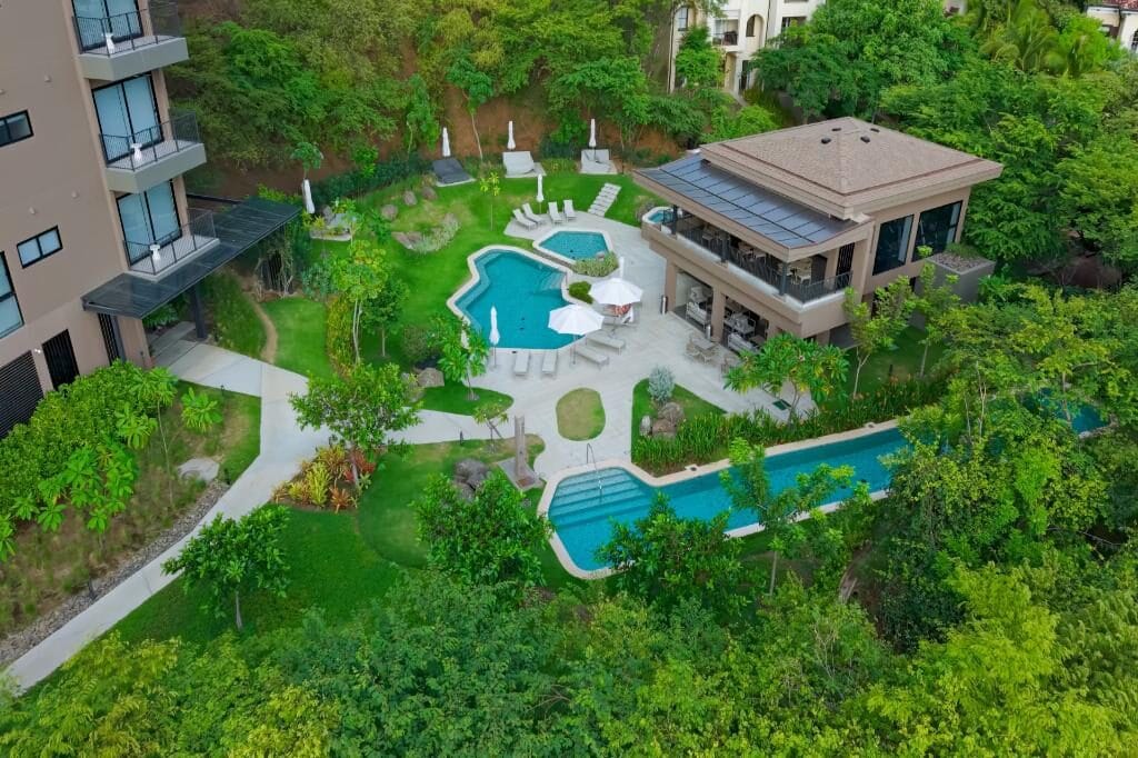 Aerial view of the Na Umi pool and gardens