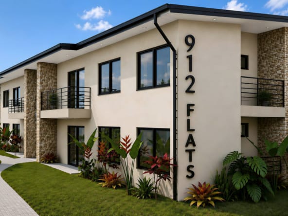 912 Flats exterior and landscaped grounds — architectural rendering