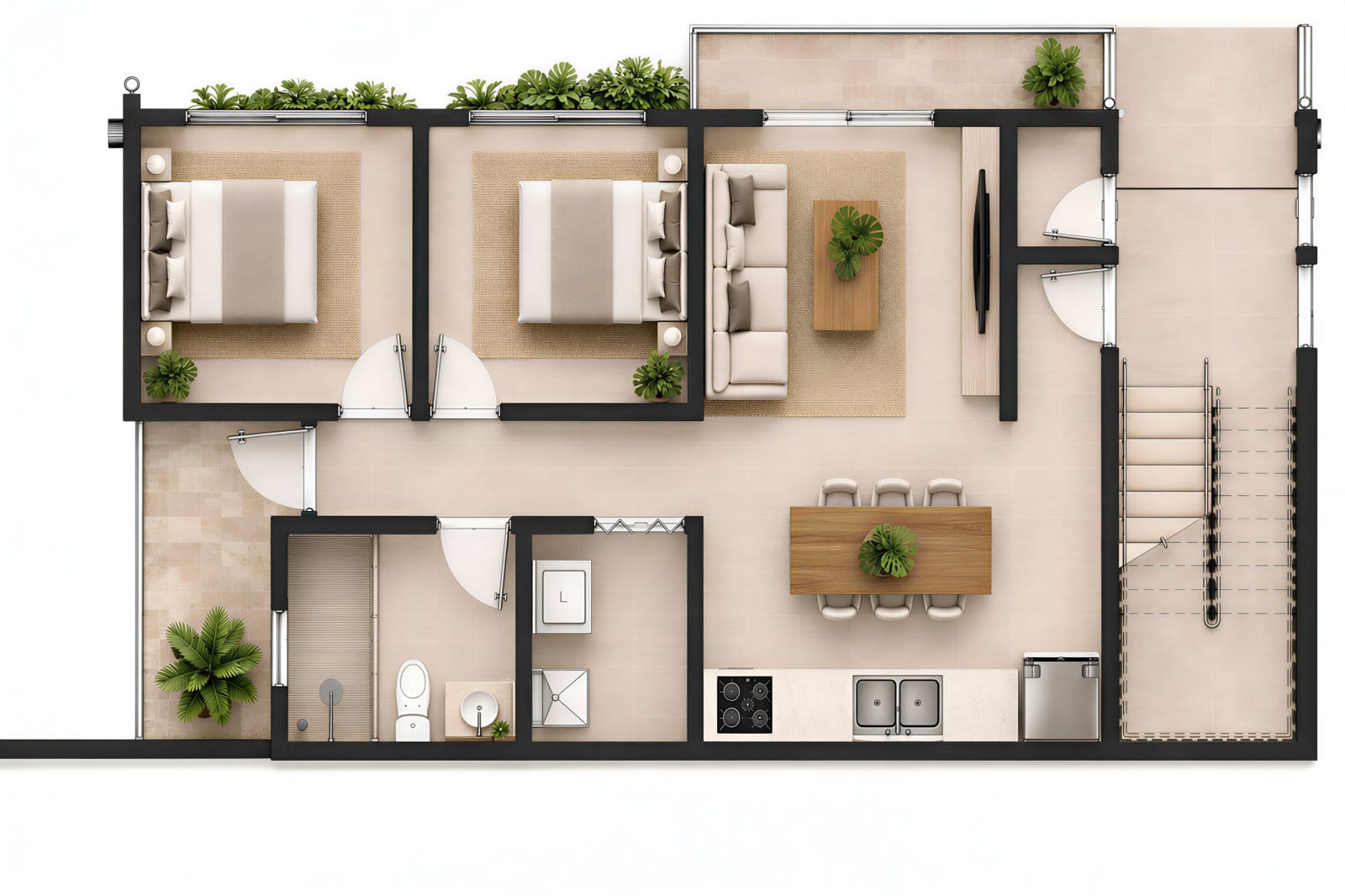912 Flats two-bedroom floor plan a — architectural rendering