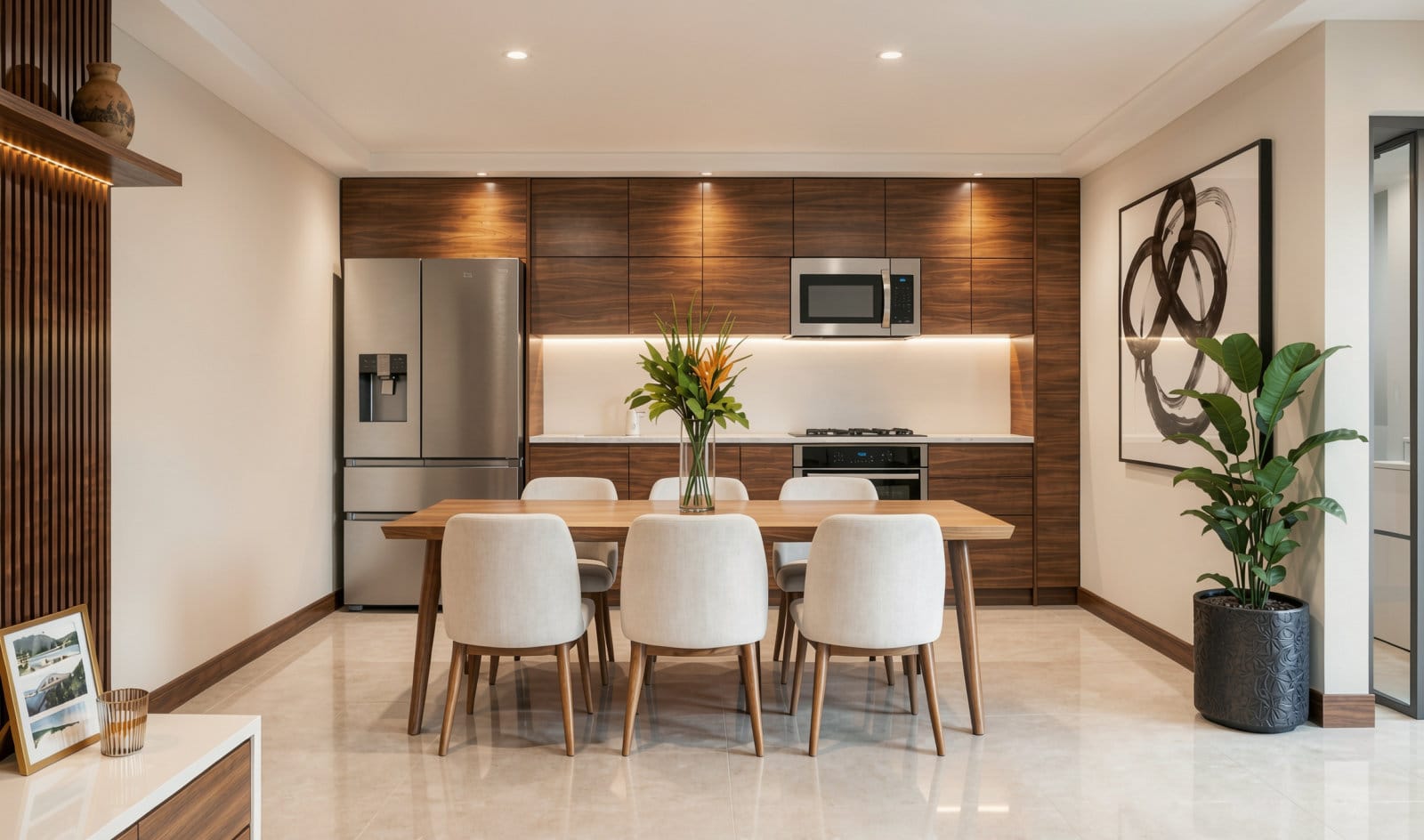 912 Flats kitchen and dining area — architectural rendering
